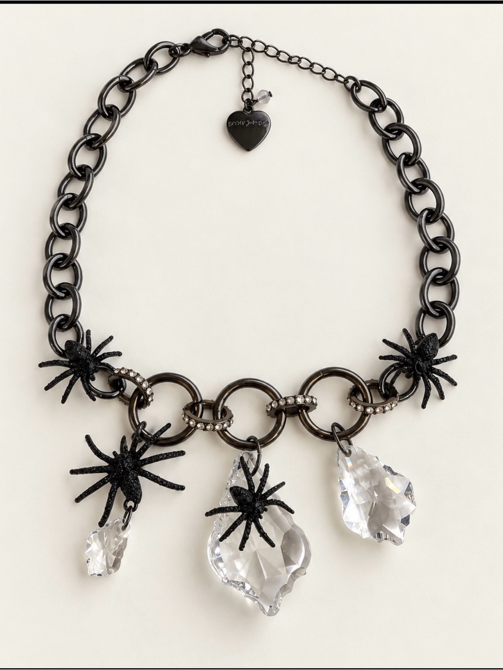Betsey Johnson It’s a Bitsy Spider Crystal Drop Necklace Black NWT